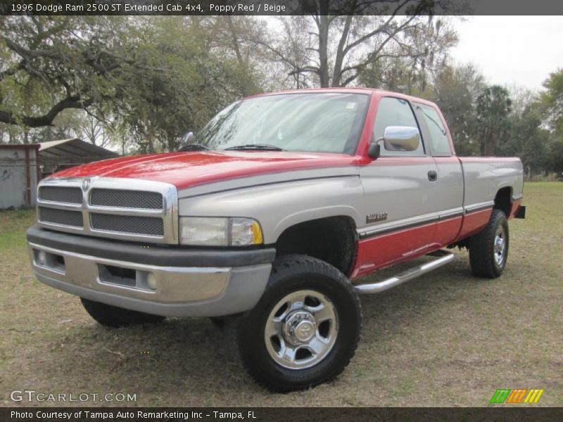 Poppy Red / Beige 1996 Dodge Ram 2500 ST Extended Cab 4x4