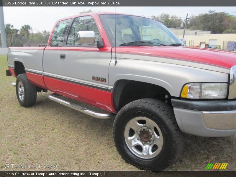 Poppy Red / Beige 1996 Dodge Ram 2500 ST Extended Cab 4x4
