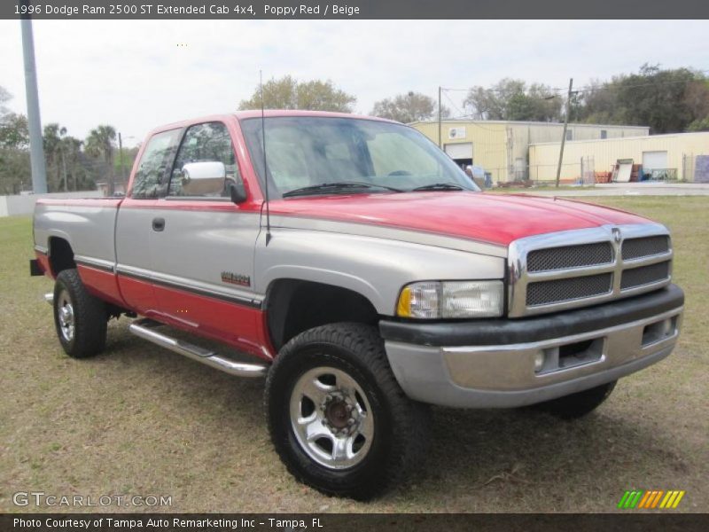 Poppy Red / Beige 1996 Dodge Ram 2500 ST Extended Cab 4x4