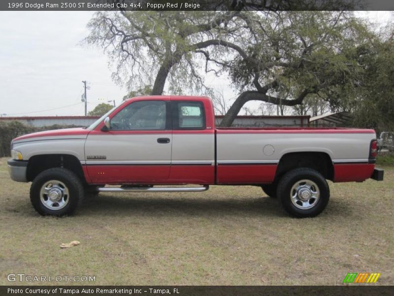 Poppy Red / Beige 1996 Dodge Ram 2500 ST Extended Cab 4x4