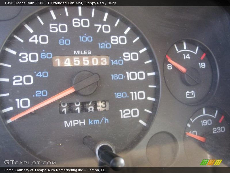Poppy Red / Beige 1996 Dodge Ram 2500 ST Extended Cab 4x4