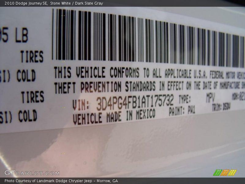 Stone White / Dark Slate Gray 2010 Dodge Journey SE