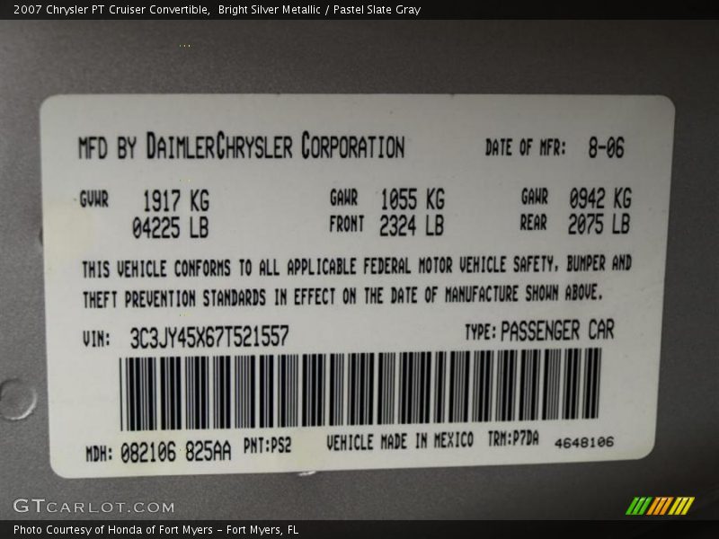 Bright Silver Metallic / Pastel Slate Gray 2007 Chrysler PT Cruiser Convertible