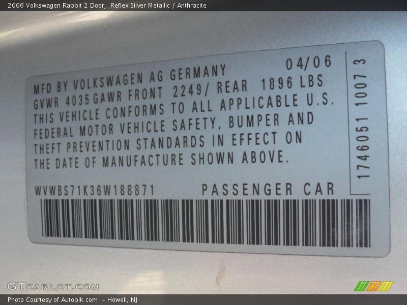 Reflex Silver Metallic / Anthracite 2006 Volkswagen Rabbit 2 Door