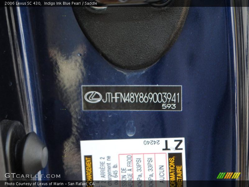 Indigo Ink Blue Pearl / Saddle 2006 Lexus SC 430