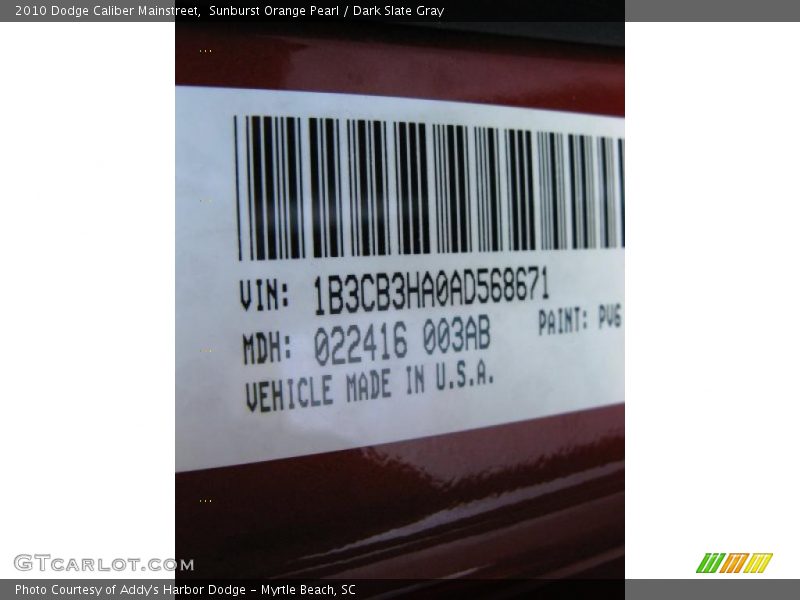 Sunburst Orange Pearl / Dark Slate Gray 2010 Dodge Caliber Mainstreet