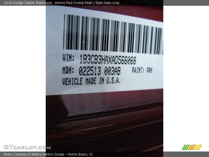 Inferno Red Crystal Pearl / Dark Slate Gray 2010 Dodge Caliber Mainstreet