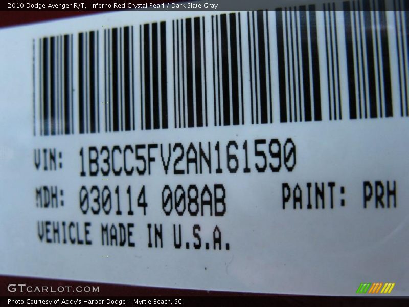 Inferno Red Crystal Pearl / Dark Slate Gray 2010 Dodge Avenger R/T