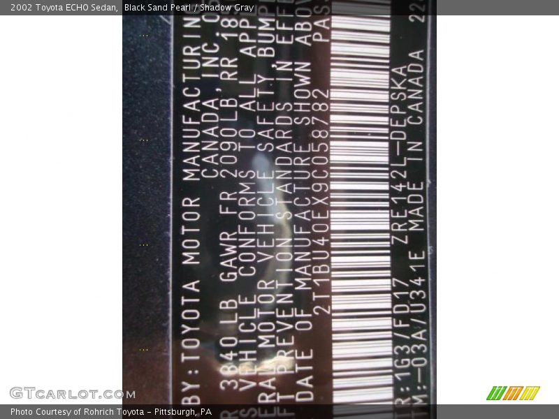 Black Sand Pearl / Shadow Gray 2002 Toyota ECHO Sedan