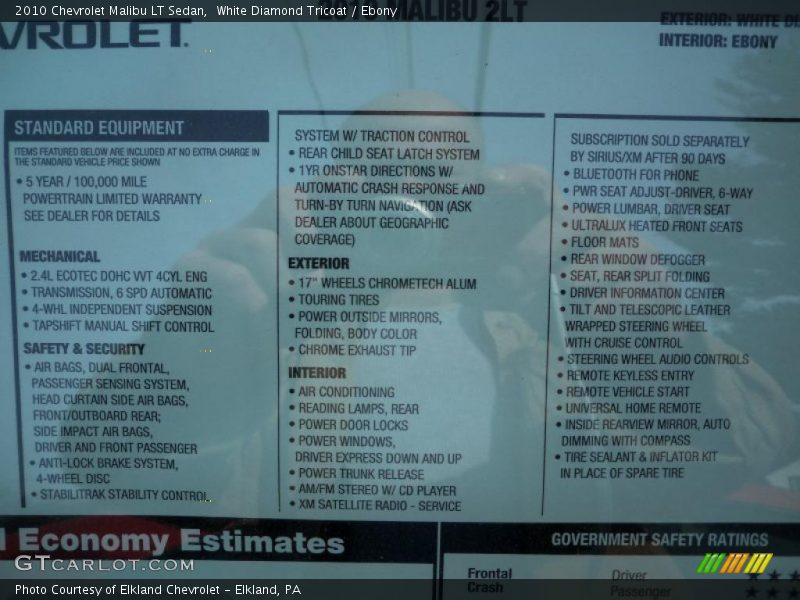 White Diamond Tricoat / Ebony 2010 Chevrolet Malibu LT Sedan