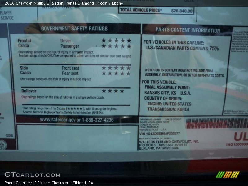 White Diamond Tricoat / Ebony 2010 Chevrolet Malibu LT Sedan