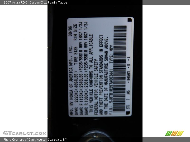 Carbon Gray Pearl / Taupe 2007 Acura RDX
