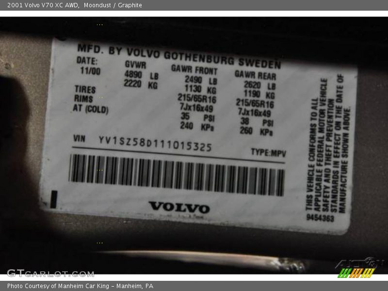 Moondust / Graphite 2001 Volvo V70 XC AWD