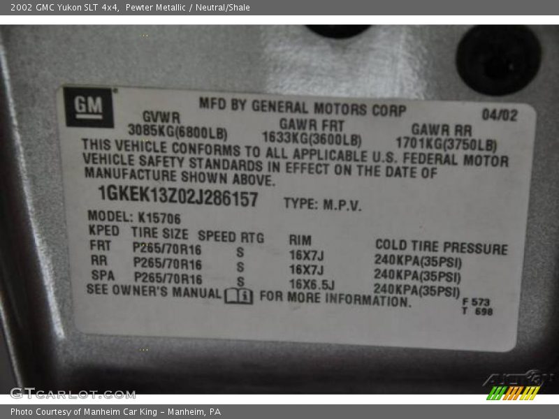 Pewter Metallic / Neutral/Shale 2002 GMC Yukon SLT 4x4