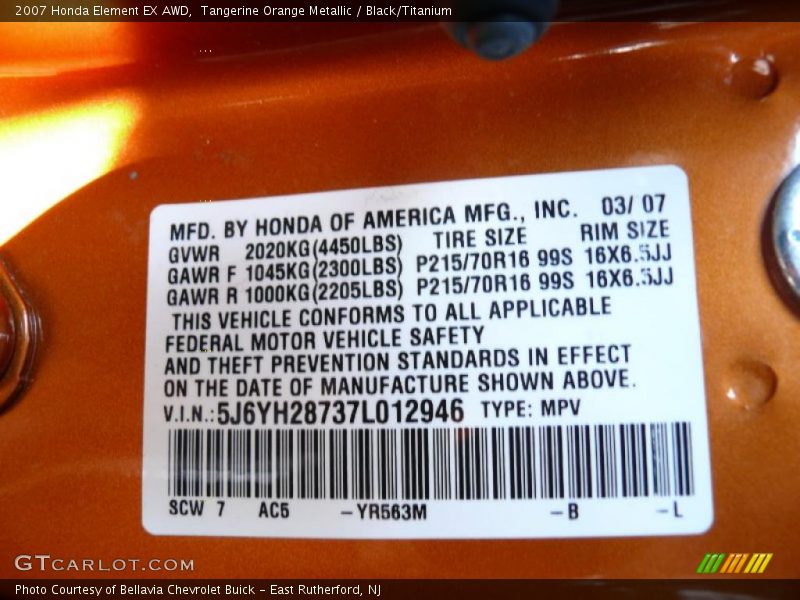 Tangerine Orange Metallic / Black/Titanium 2007 Honda Element EX AWD