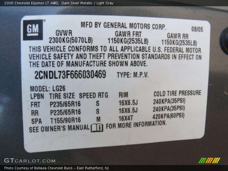 Dark Silver Metallic / Light Gray 2006 Chevrolet Equinox LT AWD