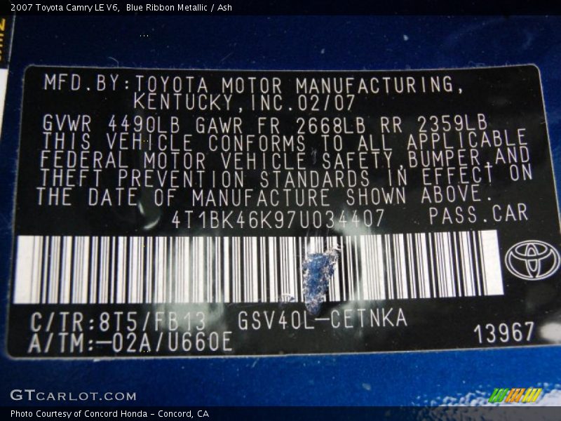 Blue Ribbon Metallic / Ash 2007 Toyota Camry LE V6