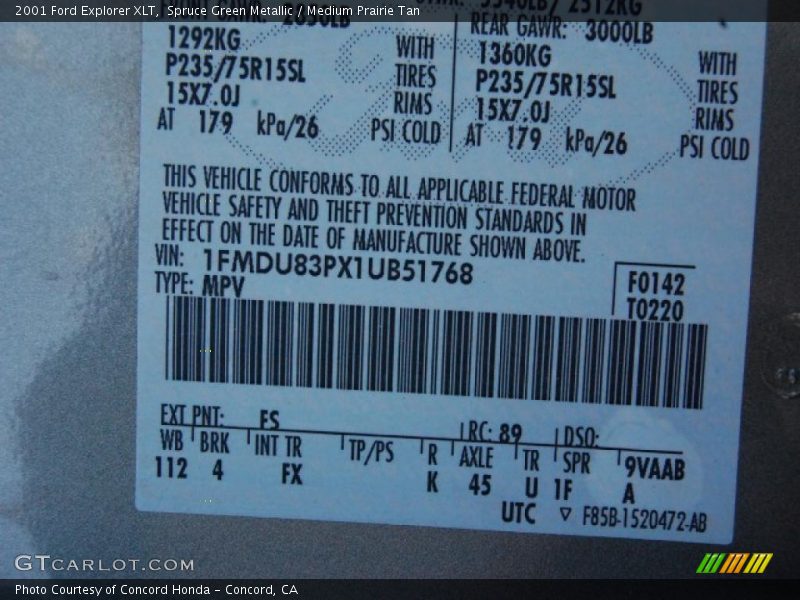 Spruce Green Metallic / Medium Prairie Tan 2001 Ford Explorer XLT