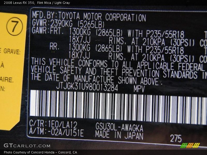 Flint Mica / Light Gray 2008 Lexus RX 350