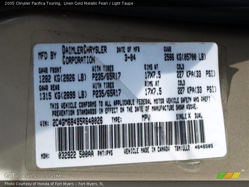 Linen Gold Metallic Pearl / Light Taupe 2005 Chrysler Pacifica Touring
