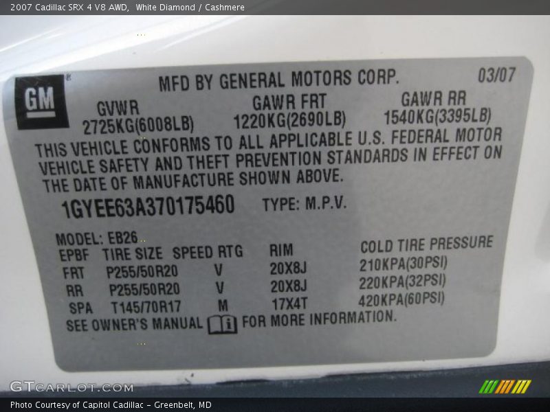 White Diamond / Cashmere 2007 Cadillac SRX 4 V8 AWD