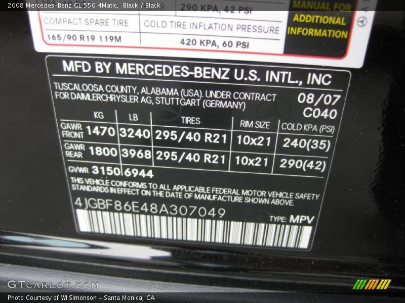 Black / Black 2008 Mercedes-Benz GL 550 4Matic