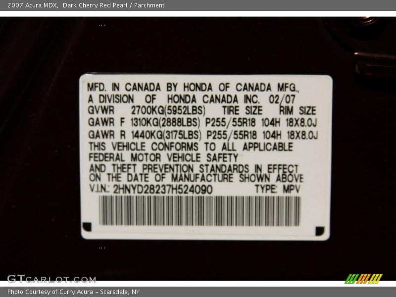 Dark Cherry Red Pearl / Parchment 2007 Acura MDX