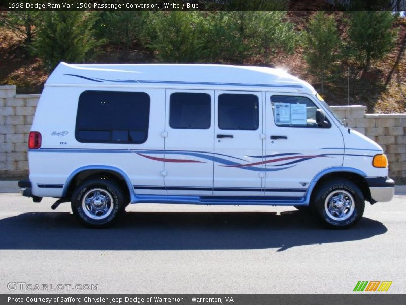 White / Blue 1998 Dodge Ram Van 1500 Passenger Conversion