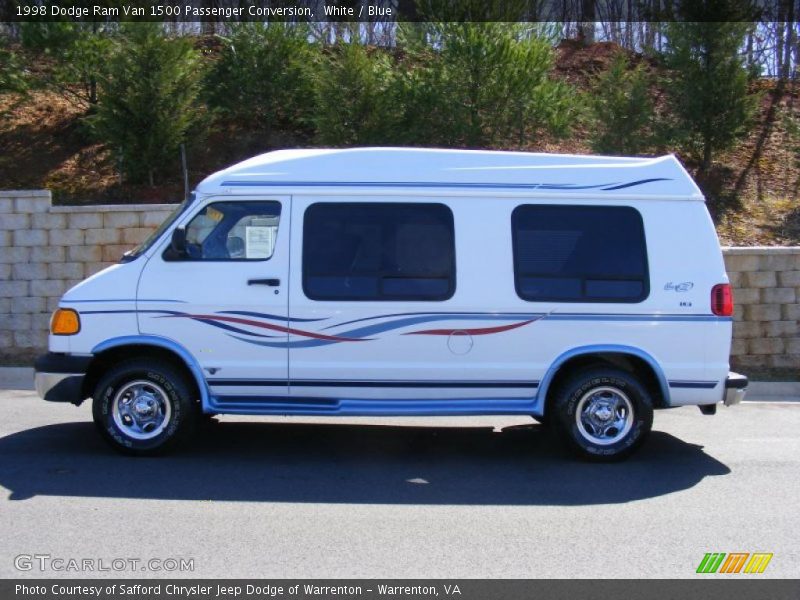 White / Blue 1998 Dodge Ram Van 1500 Passenger Conversion