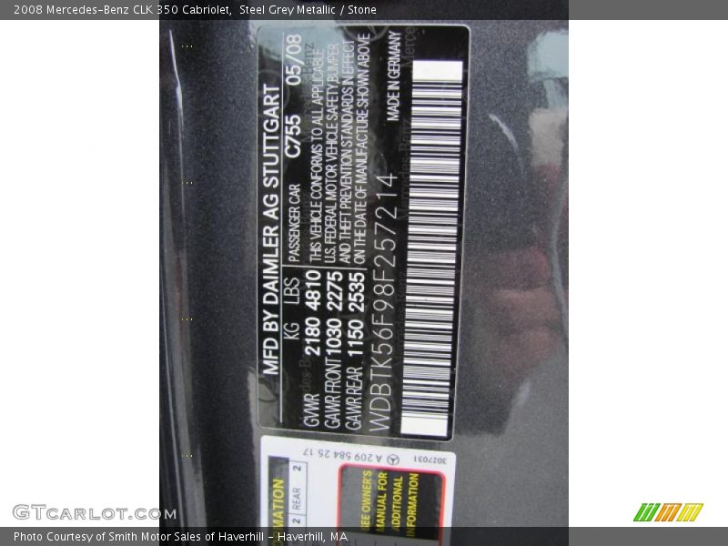 Steel Grey Metallic / Stone 2008 Mercedes-Benz CLK 350 Cabriolet