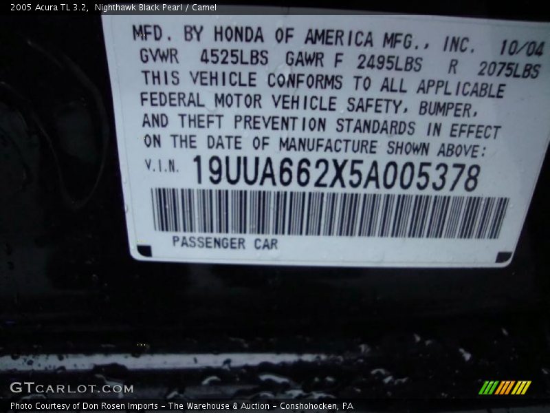 Nighthawk Black Pearl / Camel 2005 Acura TL 3.2