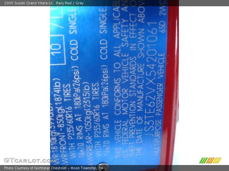 Racy Red / Gray 2005 Suzuki Grand Vitara LX