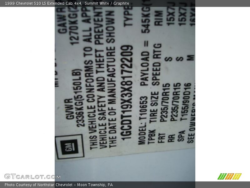 Summit White / Graphite 1999 Chevrolet S10 LS Extended Cab 4x4