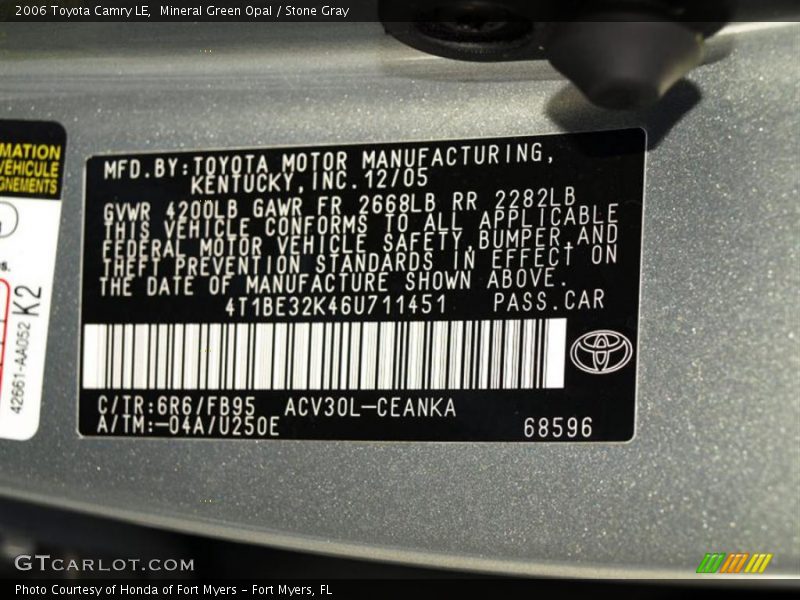 Mineral Green Opal / Stone Gray 2006 Toyota Camry LE