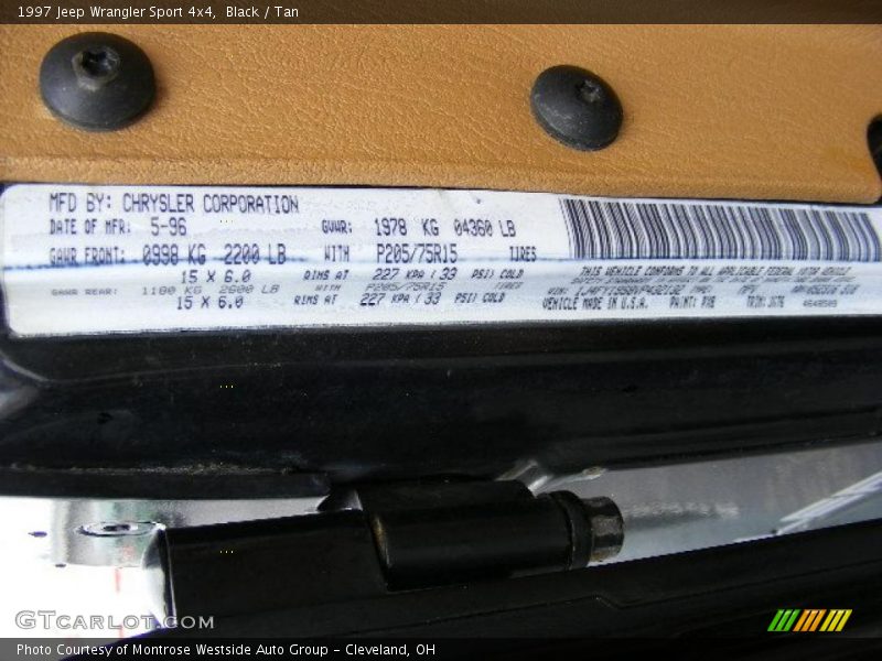 Black / Tan 1997 Jeep Wrangler Sport 4x4