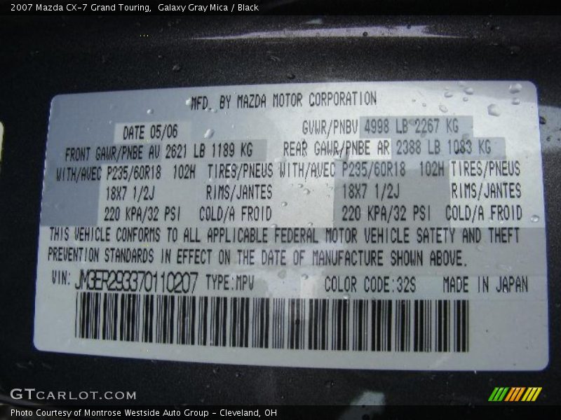 Galaxy Gray Mica / Black 2007 Mazda CX-7 Grand Touring