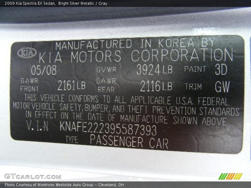 Bright Silver Metallic / Gray 2009 Kia Spectra EX Sedan