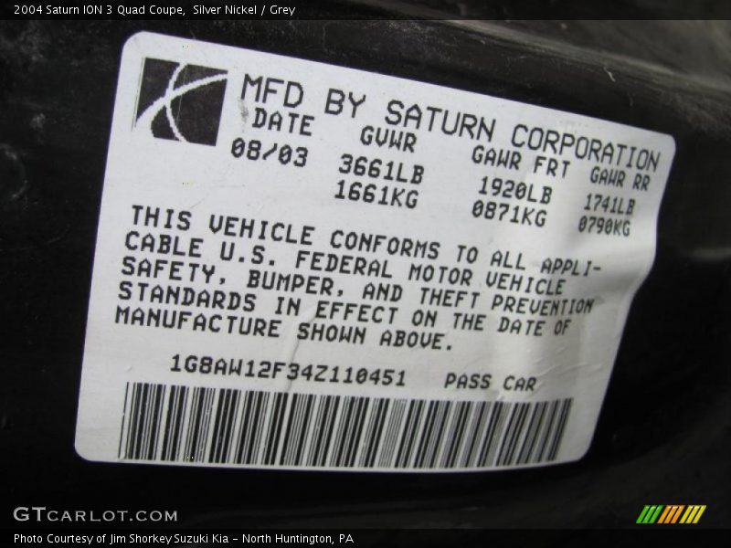 Silver Nickel / Grey 2004 Saturn ION 3 Quad Coupe