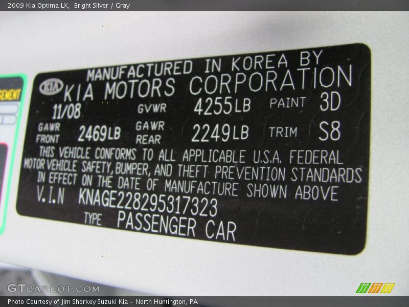 Bright Silver / Gray 2009 Kia Optima LX