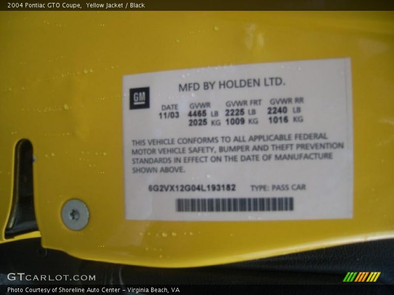 Yellow Jacket / Black 2004 Pontiac GTO Coupe
