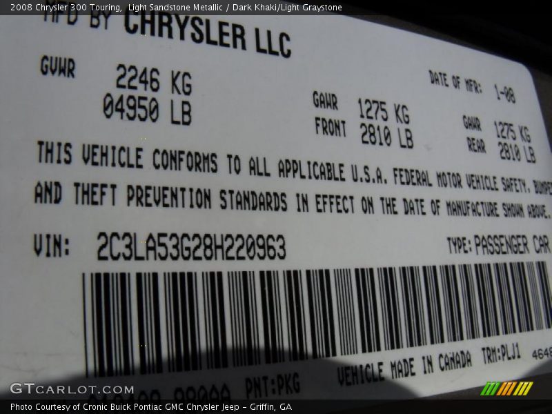 Light Sandstone Metallic / Dark Khaki/Light Graystone 2008 Chrysler 300 Touring