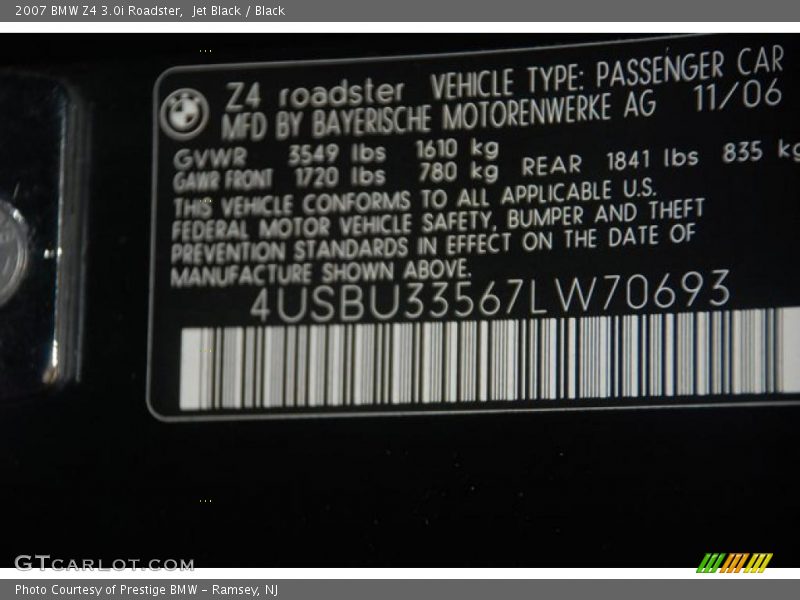 Jet Black / Black 2007 BMW Z4 3.0i Roadster