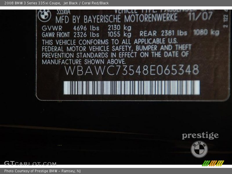 Jet Black / Coral Red/Black 2008 BMW 3 Series 335xi Coupe