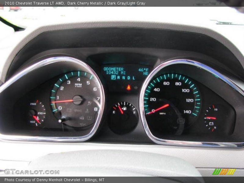 Dark Cherry Metallic / Dark Gray/Light Gray 2010 Chevrolet Traverse LT AWD