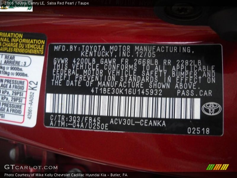 Salsa Red Pearl / Taupe 2006 Toyota Camry LE