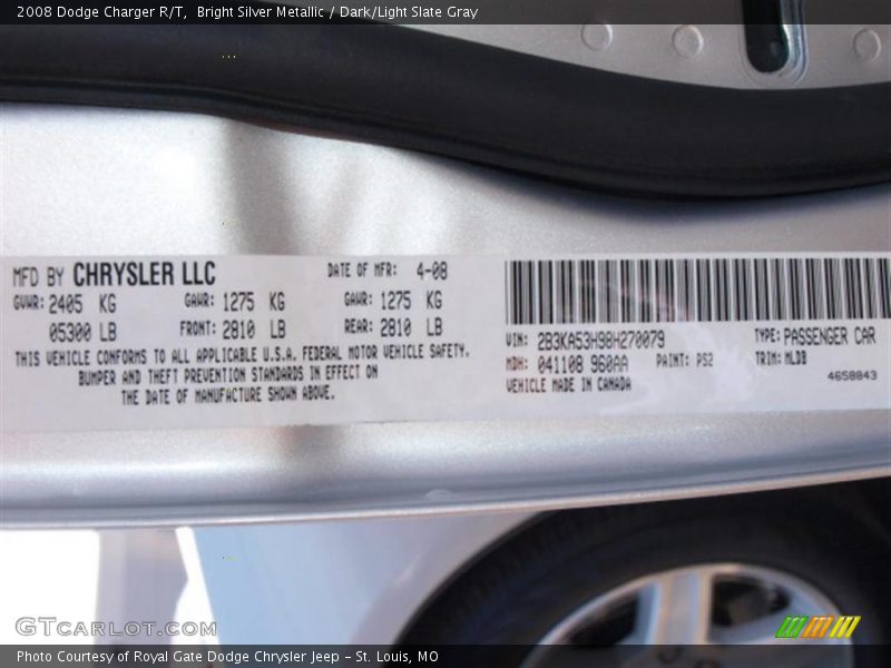 Bright Silver Metallic / Dark/Light Slate Gray 2008 Dodge Charger R/T