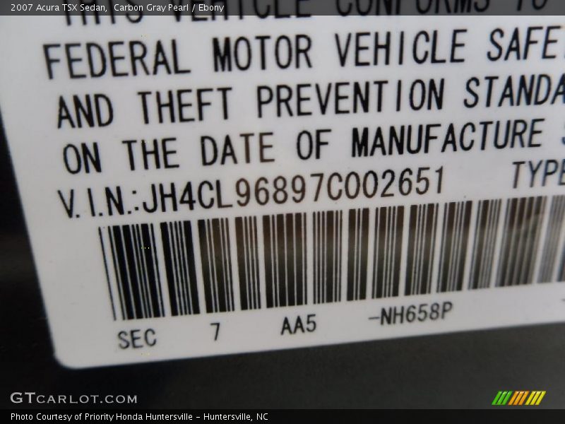 Carbon Gray Pearl / Ebony 2007 Acura TSX Sedan