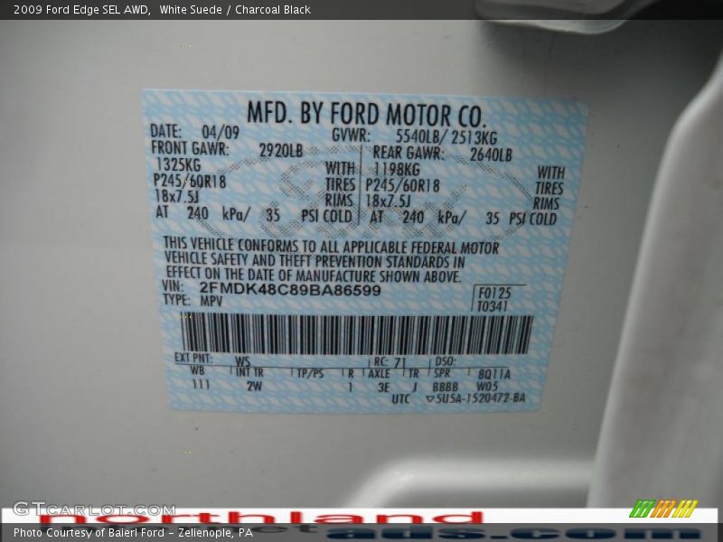 White Suede / Charcoal Black 2009 Ford Edge SEL AWD