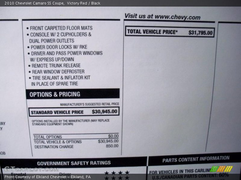 Victory Red / Black 2010 Chevrolet Camaro SS Coupe