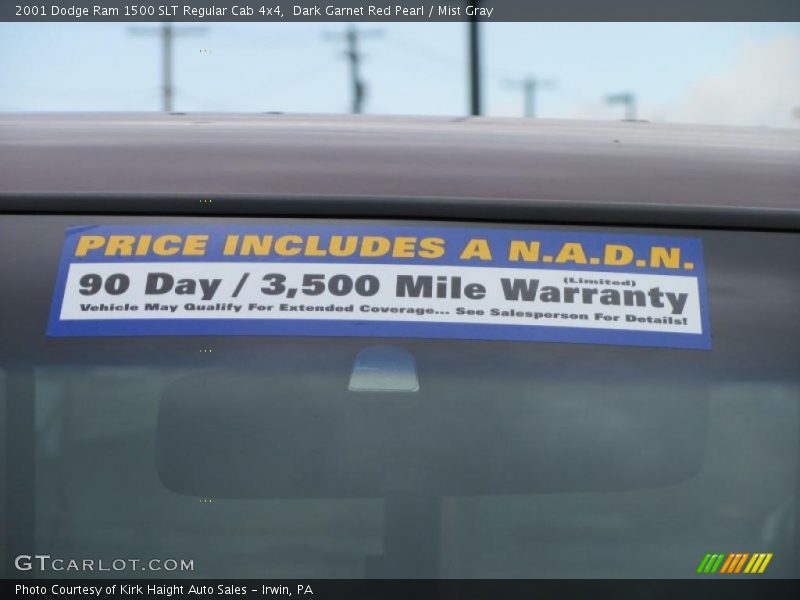 Dark Garnet Red Pearl / Mist Gray 2001 Dodge Ram 1500 SLT Regular Cab 4x4